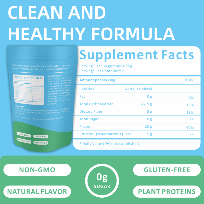 Custom Vegan Protein Gummies Plant-Based Sugar-Free Nutrition Powder Sports Fuel for Adults Not for Pregnant Women