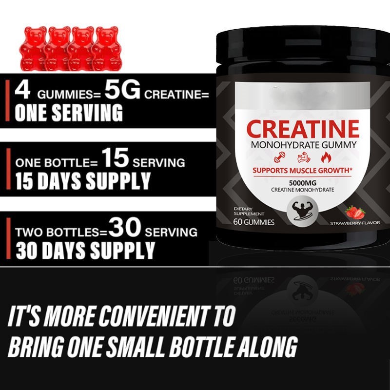 Custom OEM Halal Vegan Sugar-Free Creatine Monohydrate Gummies 5g for Pre-Workout Muscle Growth
