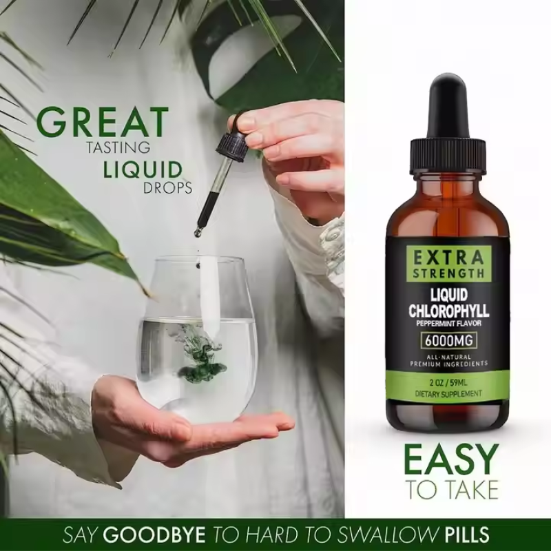 Extra-Strength Chlorophyll Liquid Drops  - Peppermint Flavor for Daily Detox & Immune Support