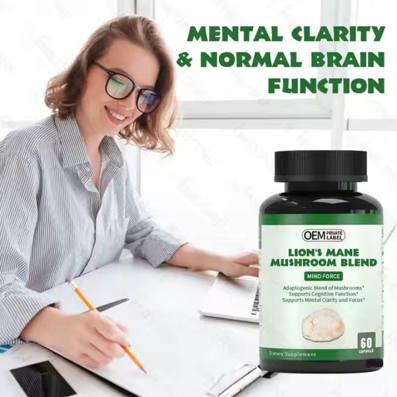 Private Label Organic Hericium Mushroom Extract Nootropics Brain Supplement Lions Mane Capsules Memory & Energy