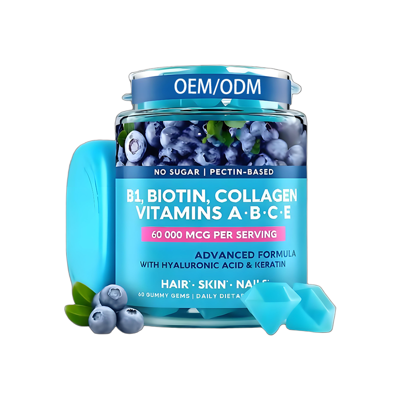 Vitamin B1 Gummy with Biotin and Collagen Hydrolyzed Herbal Food Supplement for Skin Hydration in Adults
