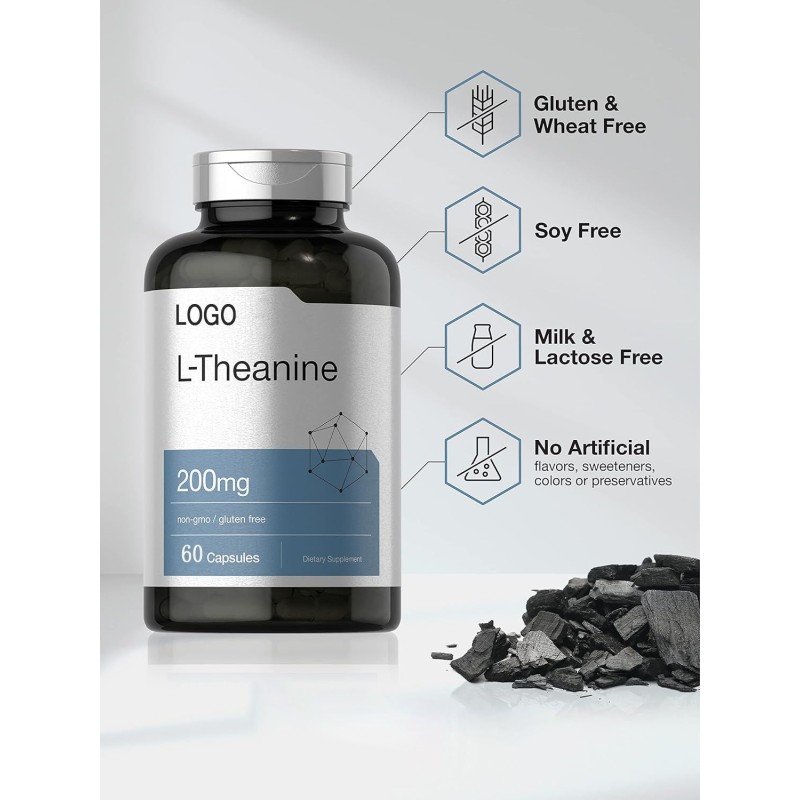 L-theanine  Capsules with B6 & B12 - Non-GMO for Stress Relief & Calm Focus