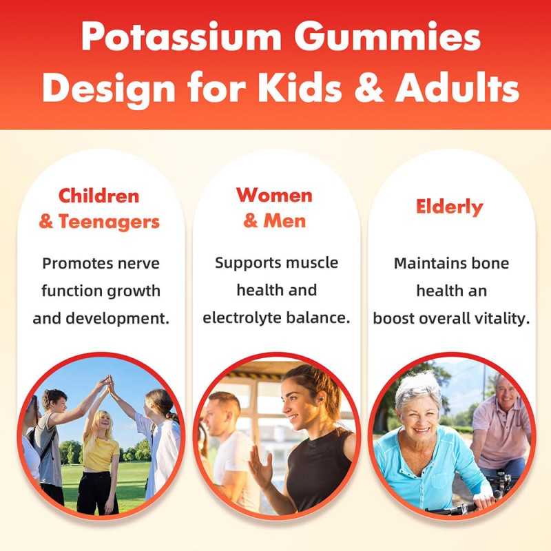 Potassium Gummy Sugar-free Potassium Chloride Electrolyte Supplement, Leg Cramps