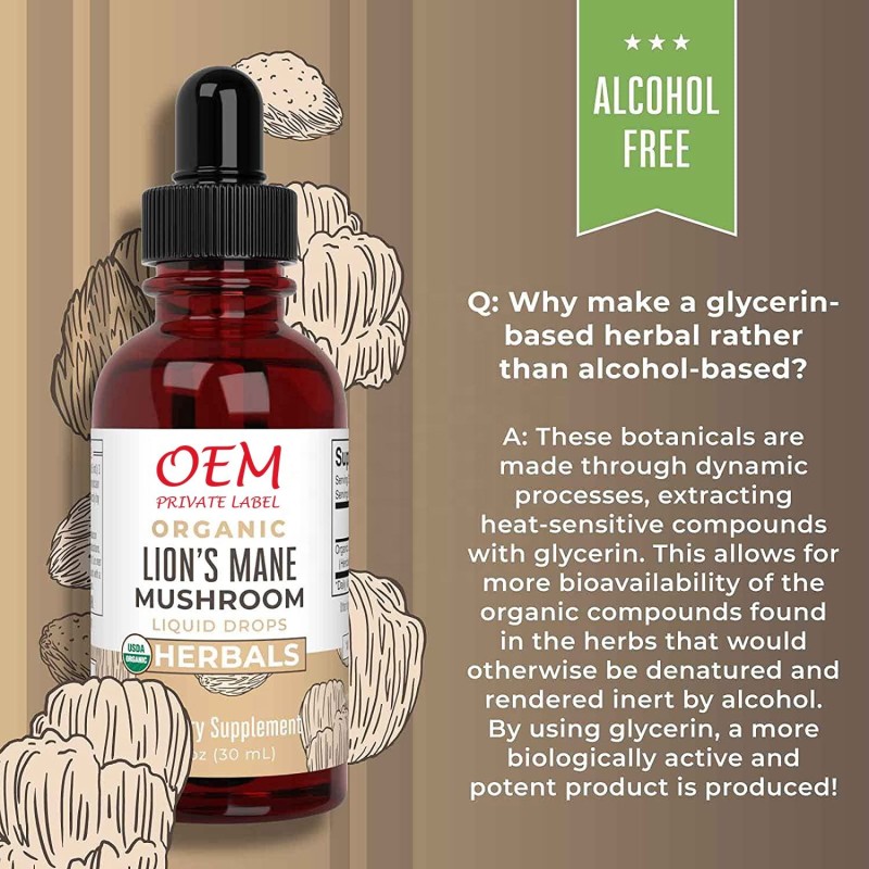 Organic Lion's Mane Mushroom Extract Liquid Drops for Immune Support and Brain Health