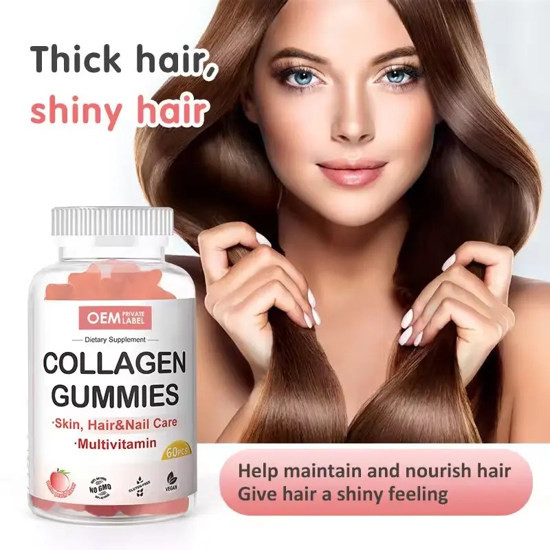 Collagen and Biotin Hair Growth Gummy Adult Health Supplement OEM  Vitamin Gummy Dosage Is Not for Children