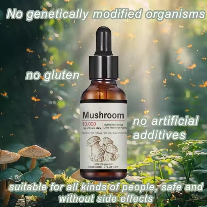 Mushrooms Little Mane Liquid Drops Cognitive Antioxidant Digestive Immunity Health Herbal Supplement