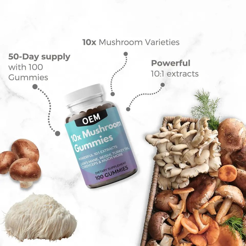 Immune Support Mushroom Gummies - 10 Mixed Mushrooms  for Defense & Energy Boost, Natural Supplement