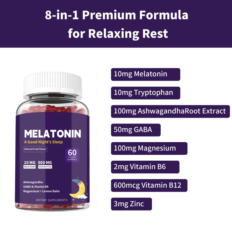 High Strength Melatonin Sleep Gummies for Adults with Ashwagandha GABA Vitamin B6 Magnesium 60 Count Natural Fruit Flavor