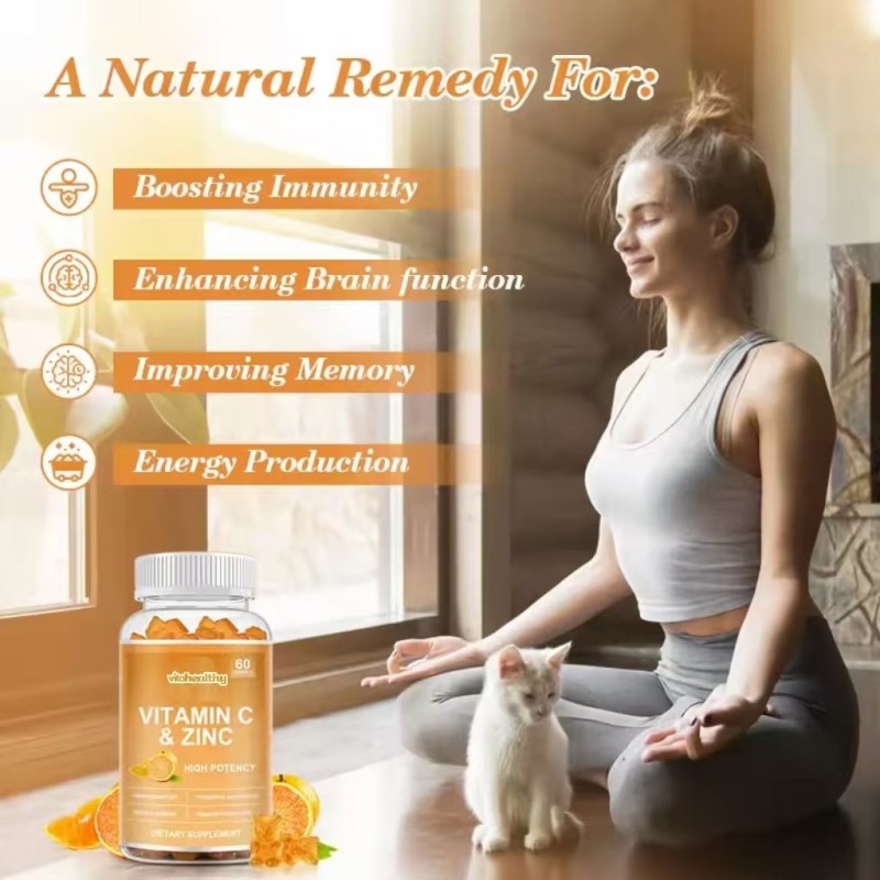 Vitamin C & Zinc Gummies 60Pcs - High Potency Immune Support & Antioxidant