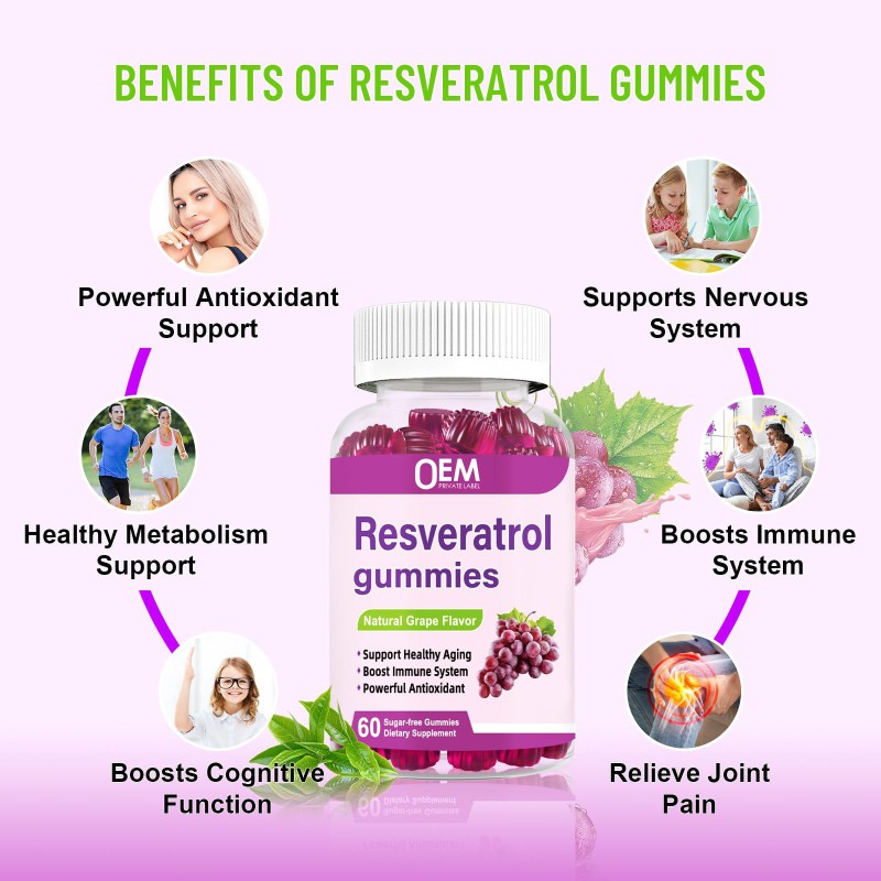 98% Trans Resveratrol Gummies with Quercetin CoQ10 and Vitamin C for Antioxidant Support and Joint Health OEM Supplement
