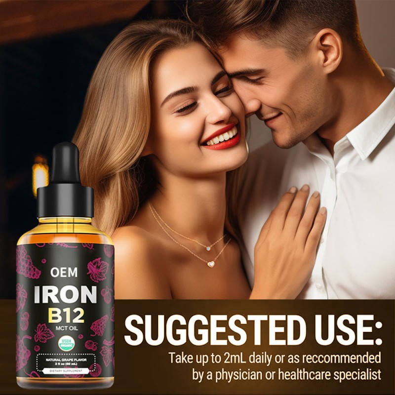 Iron & Vitamin B12 Liquid Drops with MCT Oil - 98% Absorption, Anemia Relief for Adult Daily Nutrition