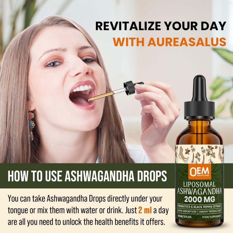 Pure Natural Ashwagandha Extract Drops 2000mg with Black Pepper for Stress Relief and Energy Boost