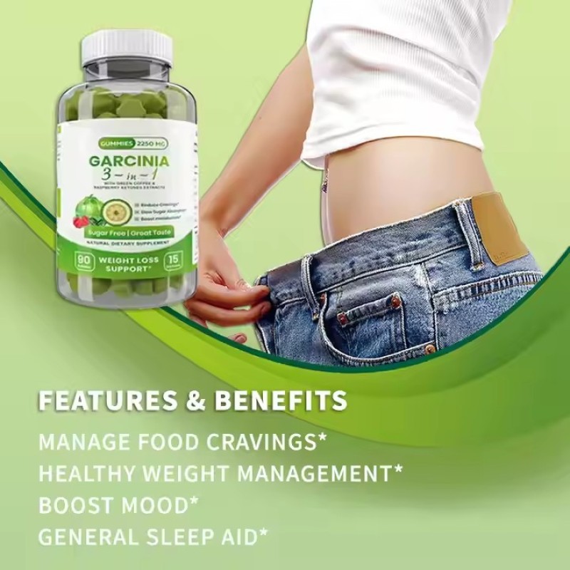 OEM Weight Management 3-in-1 Garcinia Gummy Candy with Green Coffee & Raspberry Ketones Boosts Motabolism Slow Sugar Absorption