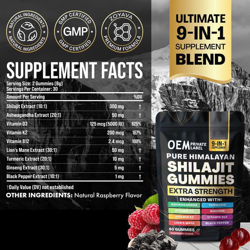 9-in-1 Shilajit Gummies with Ashwagandha & Vitamin D3 - Turmeric Ginseng Complex for Energy & Immunity
