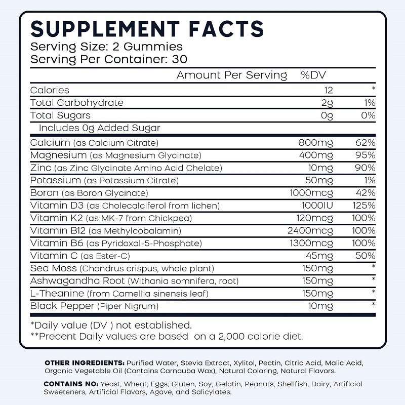OEM Wholesale Price Own Brand Calcium, Magnesium, Zinc, Gummy, Vitamin D3, Magnesium Glycine, Sugar-free Supplement