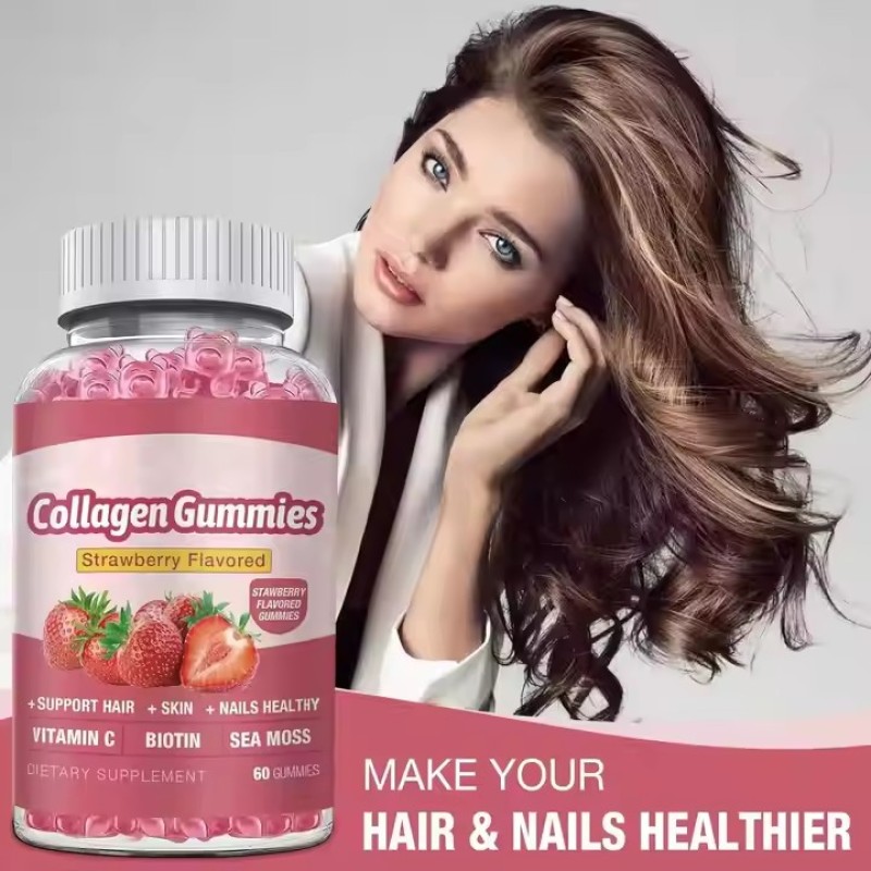 Customized Enhanced Collagen Biotin Hyaluronic Acid Multiple Vitamins Irish Sea Moss Vegetarian Gummies Supplement