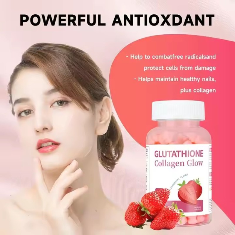 Skin Whitening Brightening Gluta Collagen Glow Gummies Anti Aging Skin Hair Nail Care Collagen Vitamin Super