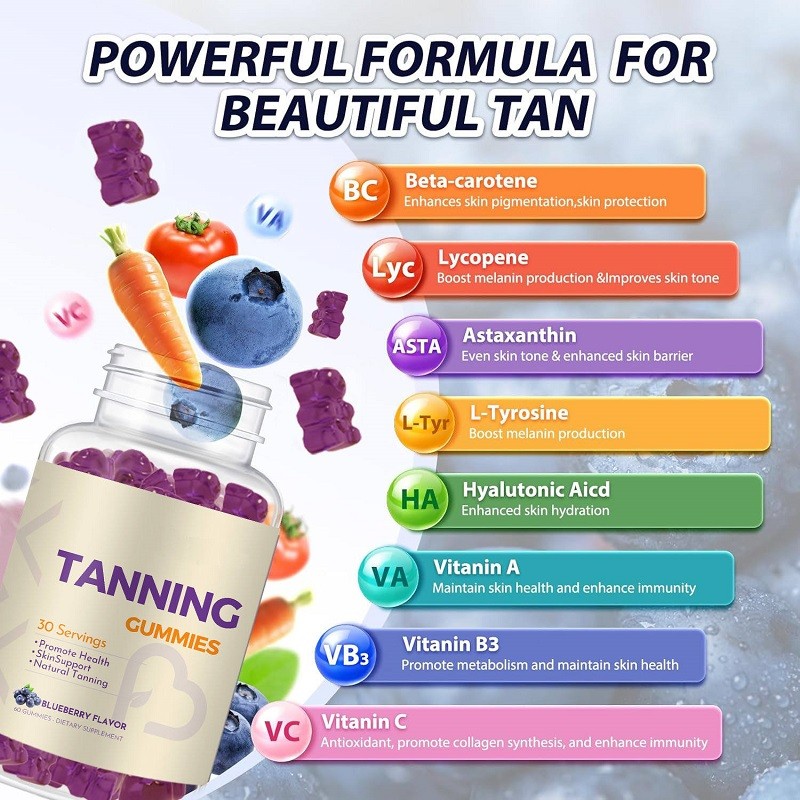 Natural Blueberry Flavor Carotene Lycopene and Astaxanthin Skin Self-Tanning Gummy Candy Skin Care Supplements