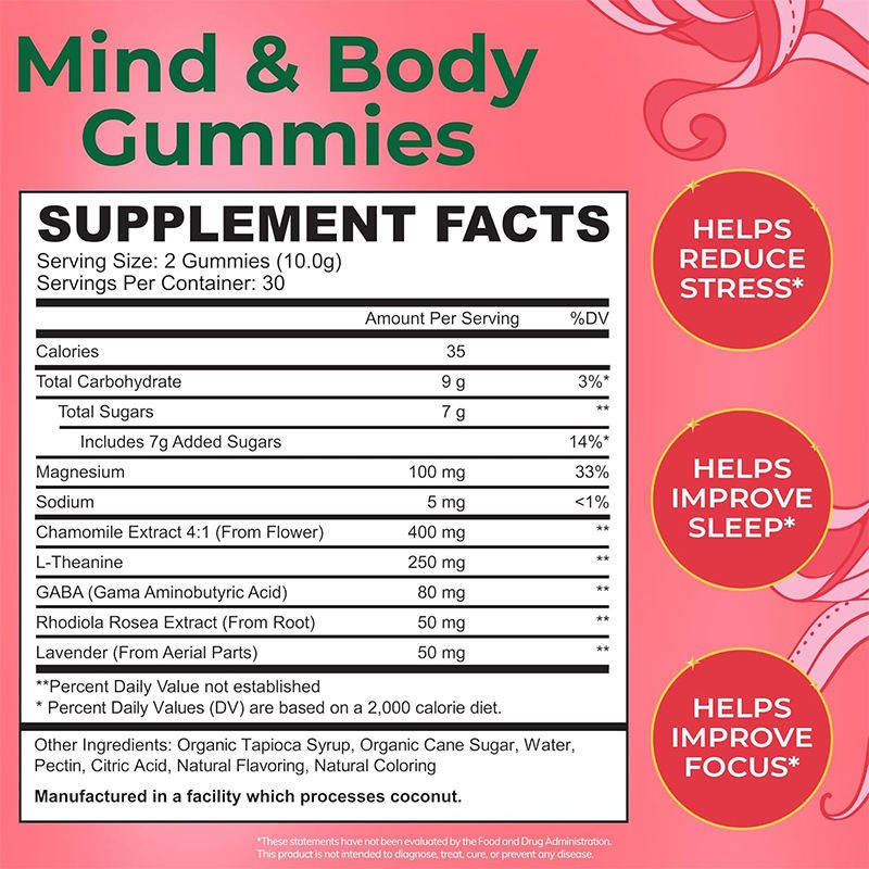 Private Label GABA L-Theanine Adult Supplement Gummies for Focus, Mood, Calm, and Sleep Support