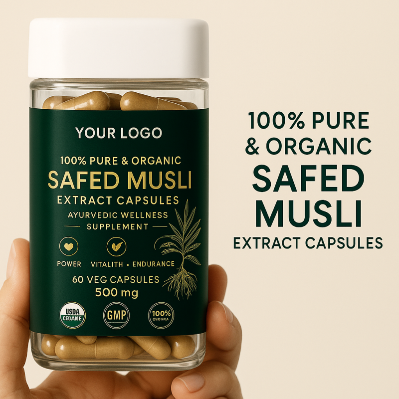 Organic SafedMusli Capsules 500mg - Herbal Root Extract for Male Vitality and Endurance - Private Label Manufacturer