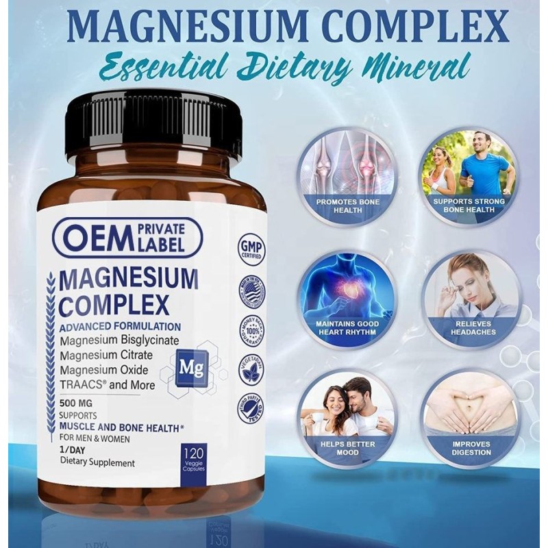 Premium Magnesium Complex 500mg Capsules  High Absorption Supplement for Sleep, Muscle Relaxation & Leg Cramps Relief