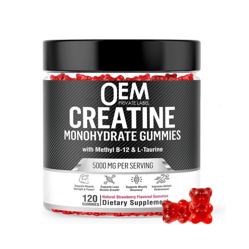 OEM Creatine Monohydrate Supplements - Vegan-Friendly Pre-Workout Gummies with Methyl B-12 & L-Taurine