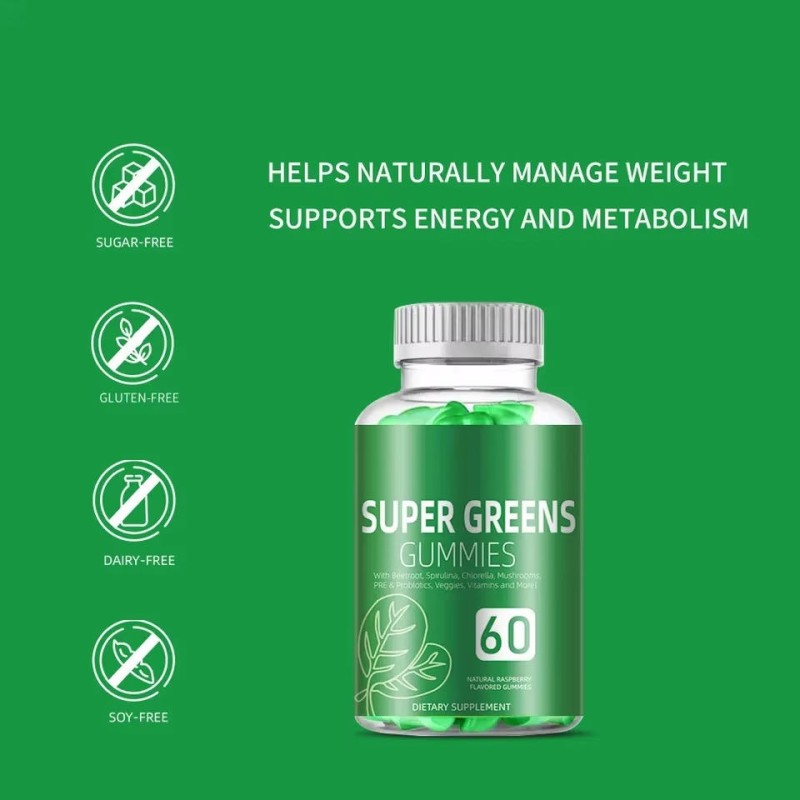 Vegan Super Greens Blend Gummies with Spirulina & Fiber - Weight Loss & Immune Booster Sugar-Free Chewables for Adults