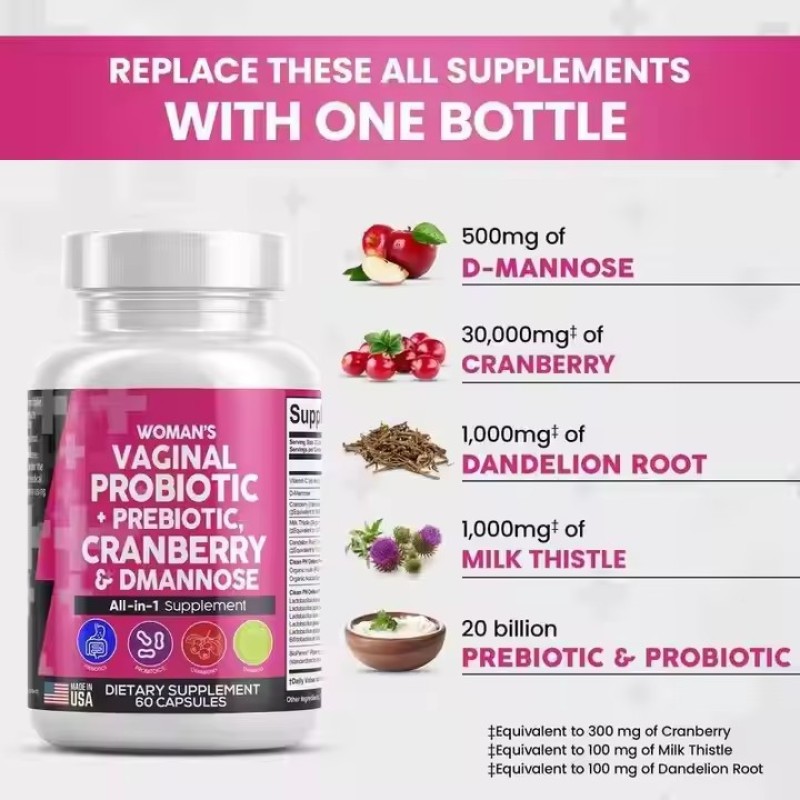 Probiotics Prebiotics Cranberry Mannose Capsules Silentwolf Capsules Integrated Probiotic Capsules Vagina Health Women