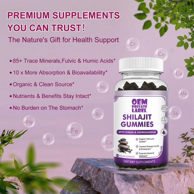 OEM Private Label Pure Himalayan Shilajit Gummies with Fulvic Acid Trace Minerals - Natural & Organic Health Supplement