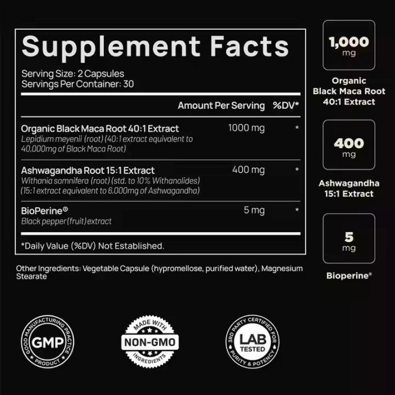 OEM Maca Root&Ashwagandha Supplement Capsules Support for Stress Relieve Energy&mood Male Enhancement Supplement