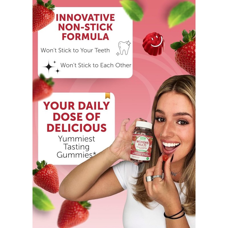 Vegetarian Halal Multi-vitamin Gummy Candy Supports Energy Metabolism Multi-vitamin Gummy Female Strawberry Flavor