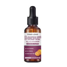 Organic Tangerine Flavor All 8 Vitamins B Complex Liquid Drops - Supports Energy Metabolism Hair Skin Care & Healthy Digestion