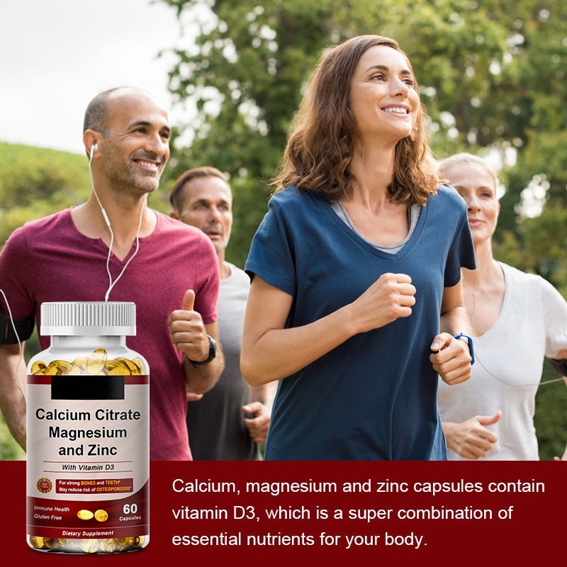 Bone Health Support Calcium Citrate Magnesium Zinc & D3 Complex - 60pcs Softgel Capsules, Gluten-Free