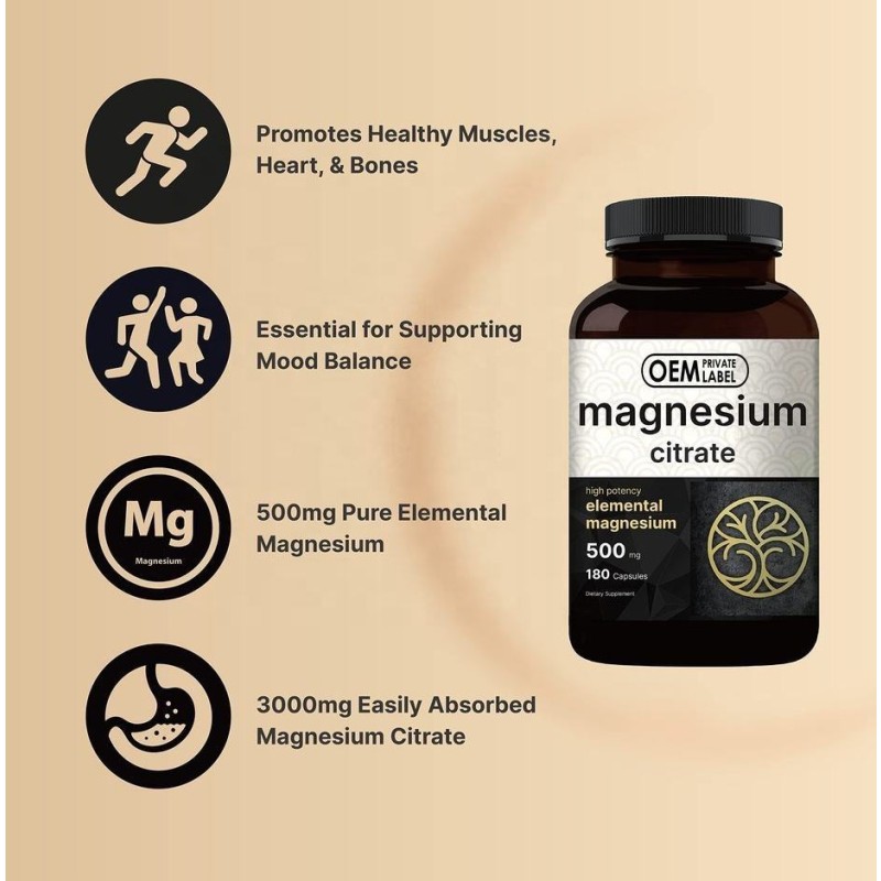 High Potency Magnesium Citrate 500mg for Heart Health, Muscle Function, and Sleep Support
