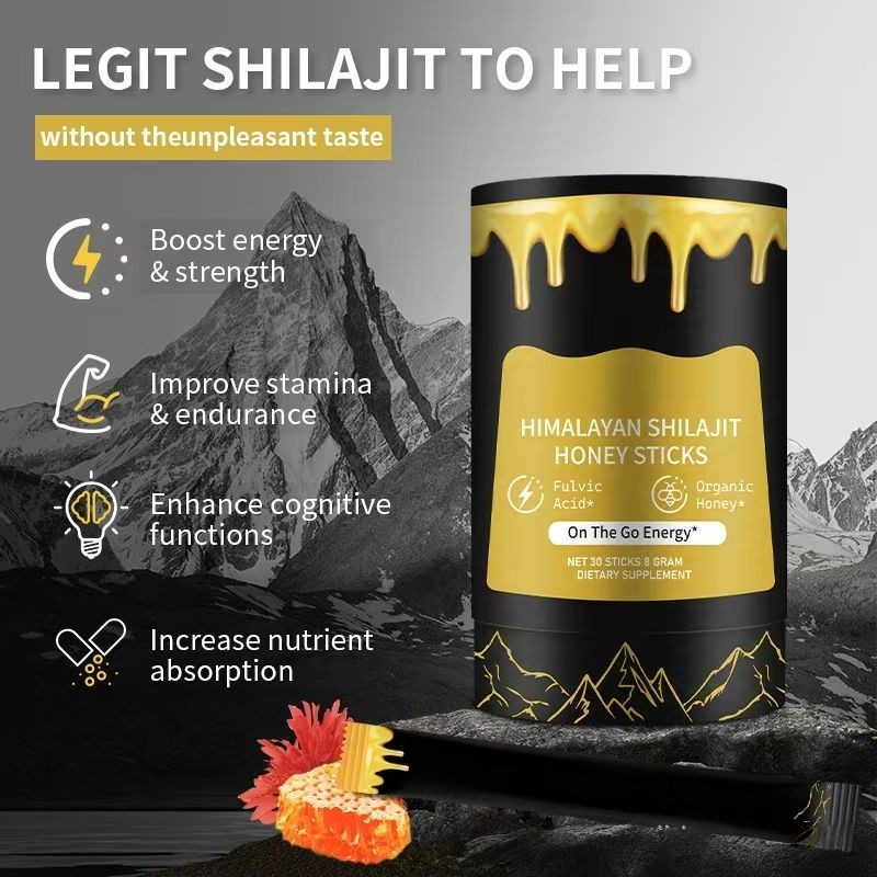 Private Label Pure Shilajit Resin Honey Sticks Gummies Nutrient-Boost Herbal Supplement Pack Sachets for Energy Vitality