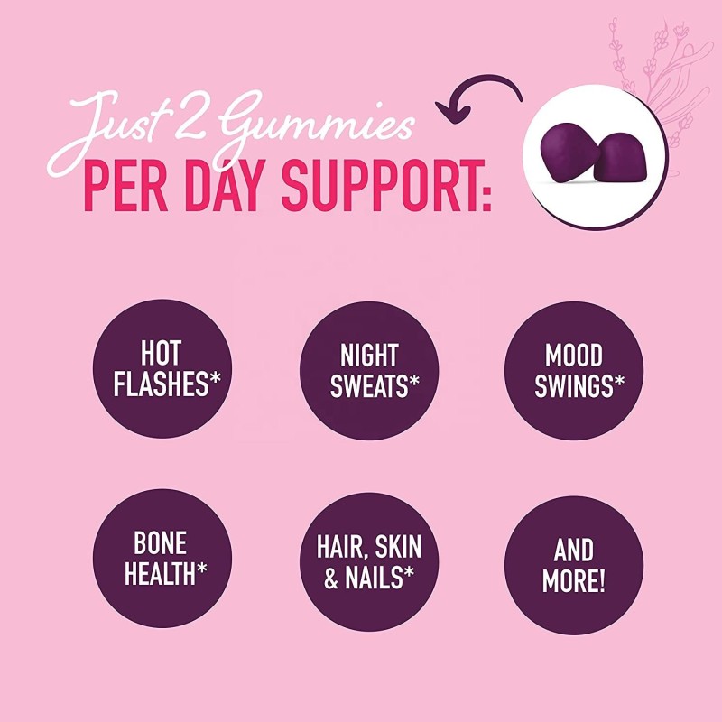 Vegan Menopause Gummies with Soy Isoflavones and Black Cohosh for Hot Flashes Relief and Mood Balance