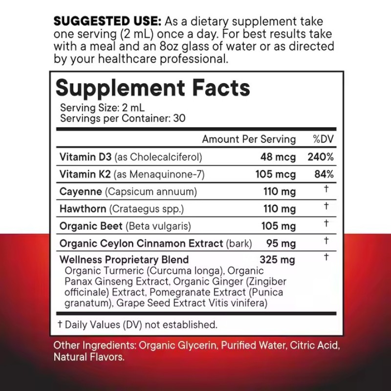 Cayenne Pepper Liquid Drops Supplement with Hawthorn Berry Vitamin D3 K2 Beet Root Ceylon Cinnamon Turmeric