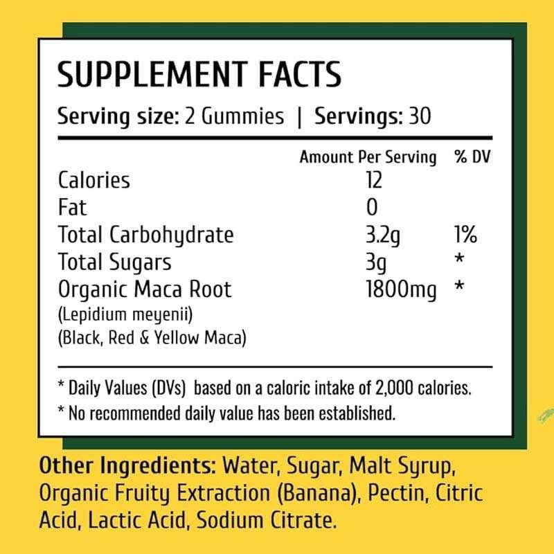 OEM/ODM Organic Maca Root Gummies with Black Maca Powder, 1800mg Per Serving, Vegan Mood Support Gummies