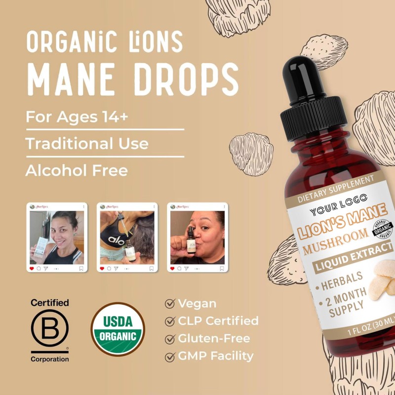 Liquid Lion's Mane & L-Theanine Brain Booster Drops: Enhance Memory Clarity, Gut Health and Immunity for Neurofatigue Sufferers