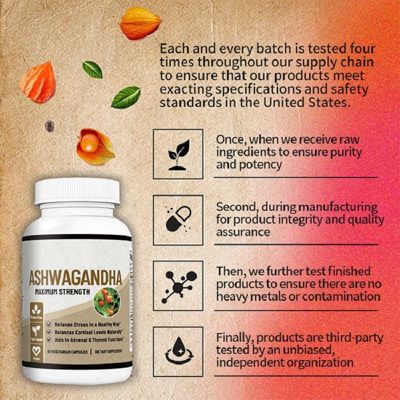Ksm-66 Ashwagandha Root Extract Capsules Effective Adult Antioxidant Supplement Beauty Product Not for Pregnant Women