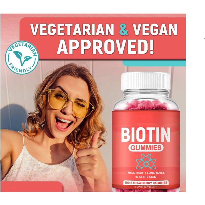Vegan Biotin Gummy Bears for Hair Growth and Nail Strength With Collagen Support for Healthy Skin