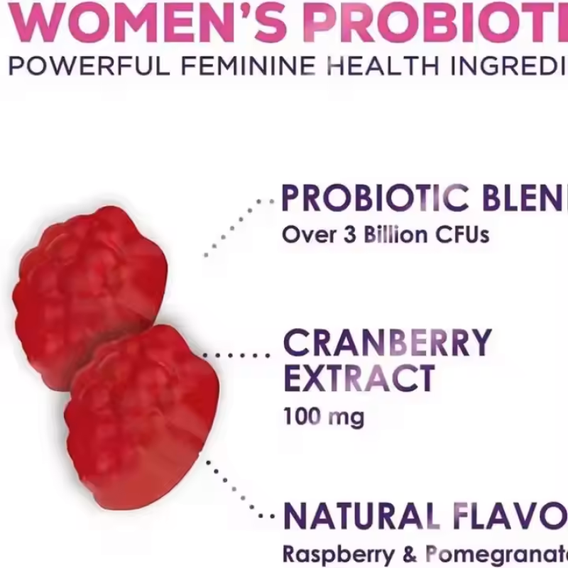 Cranberry Women's Probiotic Gummies - 30 Billion CFU & Herbal Extract for Feminine & Urinary Health - Plant-Based Supplement