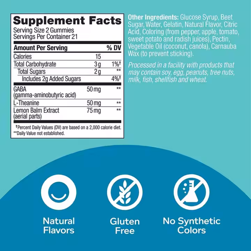 Stress Relief Gummies with GABA L-Theanine & Lemon Balm for Calm Mood Support & Mental Alertness Supplement