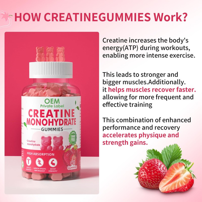 OEM Private Label Sugar-Free  Creatine Monohydrate Gummies for Pre-Workout Energy Boost