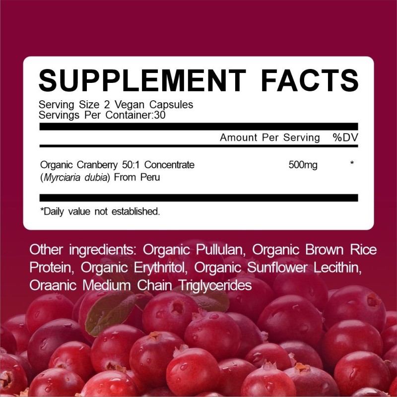Organic 50:1 Cranberry Capsules 60Pcs-Urinary Tract and Immune Health Support