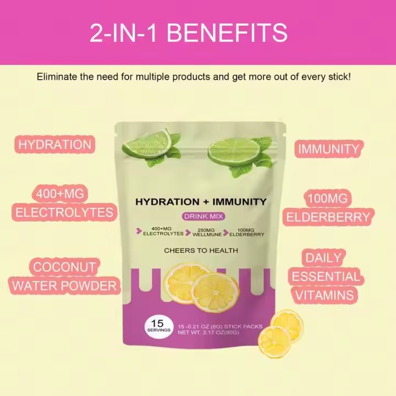 Sugar-free Daily Electrolyte Powder Beverage Mixture of Hydrated Package Containing 6 Electrolytes and Minerals