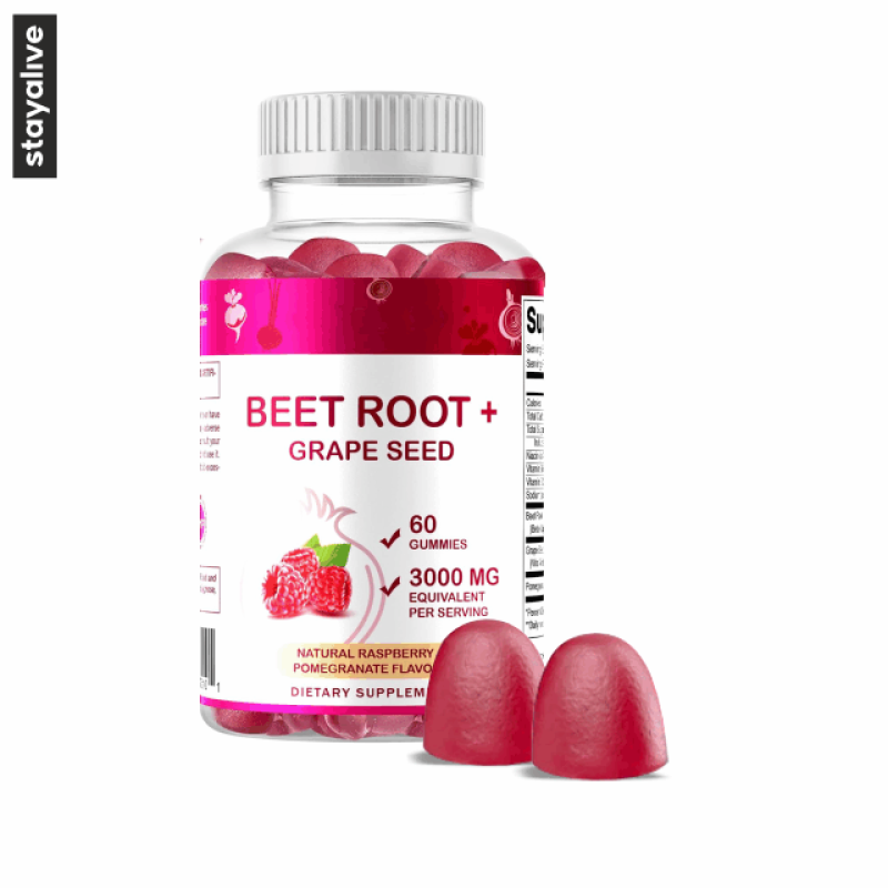 Pure & Fruit Extract Beetroot Gummies | Dietary Supplement | Made with Vitamin B6, B12, Grape Seed, Pomegranate