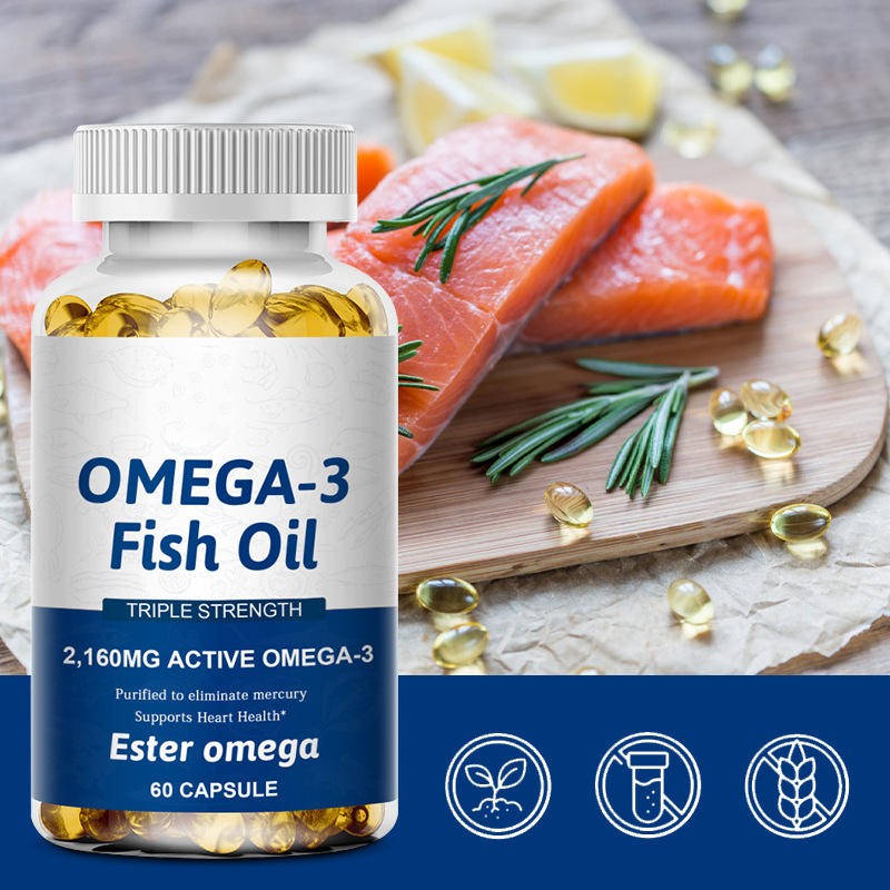 High Omega-3 Natural Deep Sea Fish Oil Softgels - Omega 3 EPA DHA Supplement for Heart & Brain Health