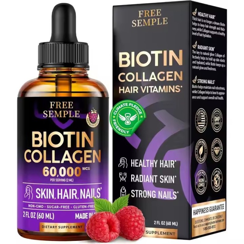 OEM/ODM/OBM Natural Supplement Best Absorption Collagen Biotin Liquid Drops Support Hair Health Strong Nails and Glowing Skin