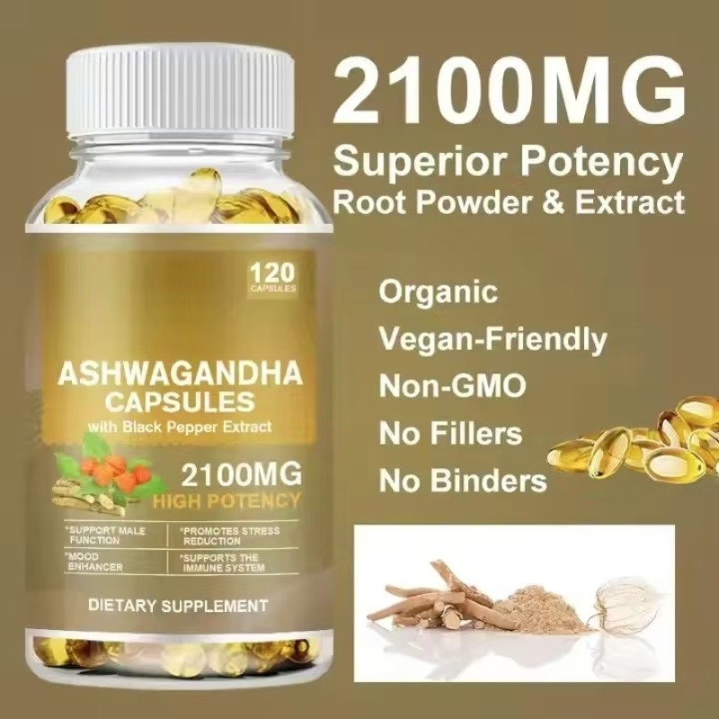 Ashwagandha Complex Softgel Capsule Ashwagandha Root Black Pepper Extract Herbal Supplements Mood Calm Herbal Extract